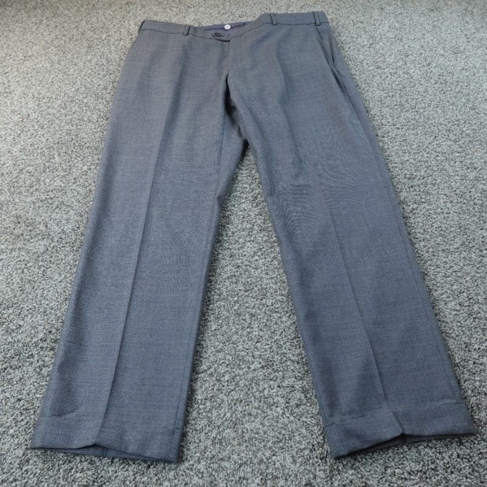 BALLIN Pants Mens 42X32 Gray Wool Dress Trouser Flat Front Cuffed Business Work